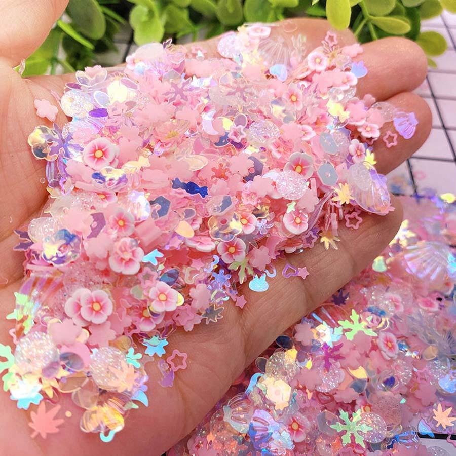 10g/0.35oz Luminous Soft Clay Glitter Flakes For Diy Nail Art, Mobile Phone & Crafts Mix And Match - Pink - View 1