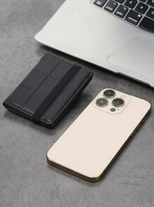 男士简约时尚轻质 PU 卡包 带松紧带 男士钱包 钱包 小钱包 男士钱包 真皮 - 黑色 - 查看 5