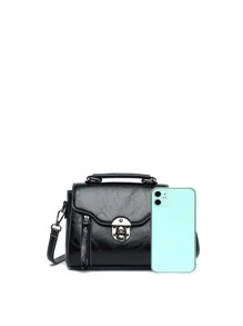 Mini Stitch Detail Square Bag Flap Top Handle - Black - View 5