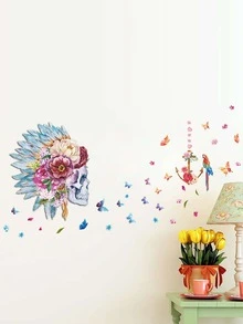 1 pieza loro & con estampado de mariposa muro moderno esqueleto & con estampado de insecto Calcomanía de pared para casa Decoración - Azul - Ver 3