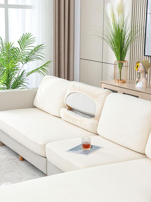 1pc Plush Fabric Sofa Cover, Full Package, Anti Slip, Household Sofa Protective Cover, Cushion