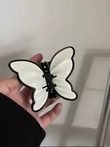 1 件装女士蝴蝶设计时尚发夹，用于头发装饰街头爪夹发夹发夹发夹发夹接发夹，学校用品，学院秋冬发饰，适合女士度假装扮 - 黑與白 - 查看 5