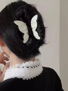 1 件装女士蝴蝶设计时尚发夹，用于头发装饰街头爪夹发夹发夹发夹发夹接发夹，学校用品，学院秋冬发饰，适合女士度假装扮 - 黑與白 - 查看 4