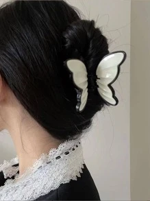 1 件装女士蝴蝶设计时尚发夹，用于头发装饰街头爪夹发夹发夹发夹发夹接发夹，学校用品，学院秋冬发饰，适合女士度假装扮 - 黑與白 - 查看 3