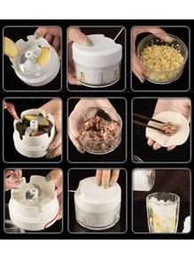 Mini Multi Processador Triturador de Alimento Portátil Manual 2 Lâminas Cozinha - Multicolorido - Visão 3