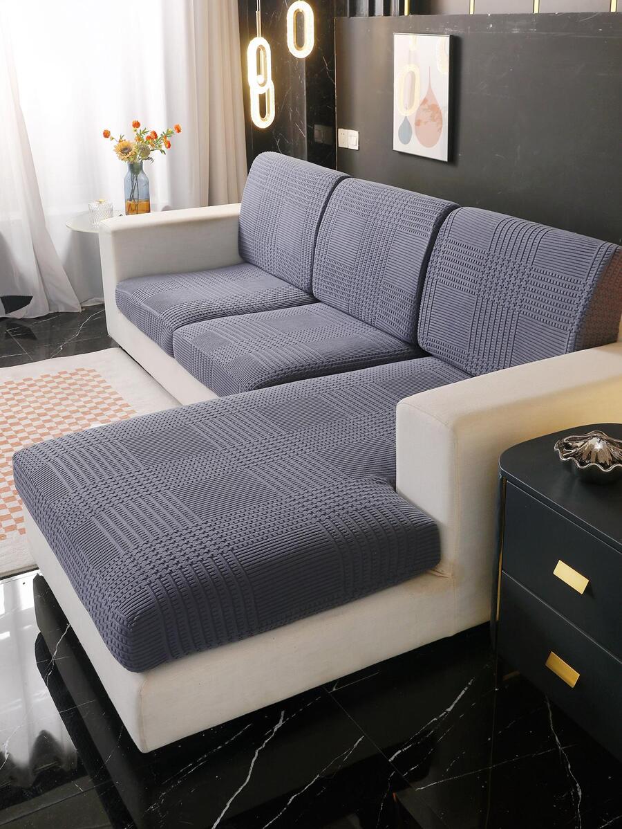 1 tấm bọc đệm ghế sofa màu trơn - Màu xám đen - Xem 1