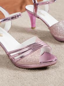 迷人女式時尚優雅粉紅色高跟鞋，橡膠鞋底，優質水鑽和閃亮條紋細節，露趾和露背 - 紫羅蘭色 - 查看 6