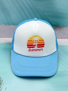 1 Cây Cọ Unisex & Chữ Đồ Họa Thời Trang Thoáng Khí Mũ Trucker Cho Mùa Hè - Xanh và trắng - Xem 1