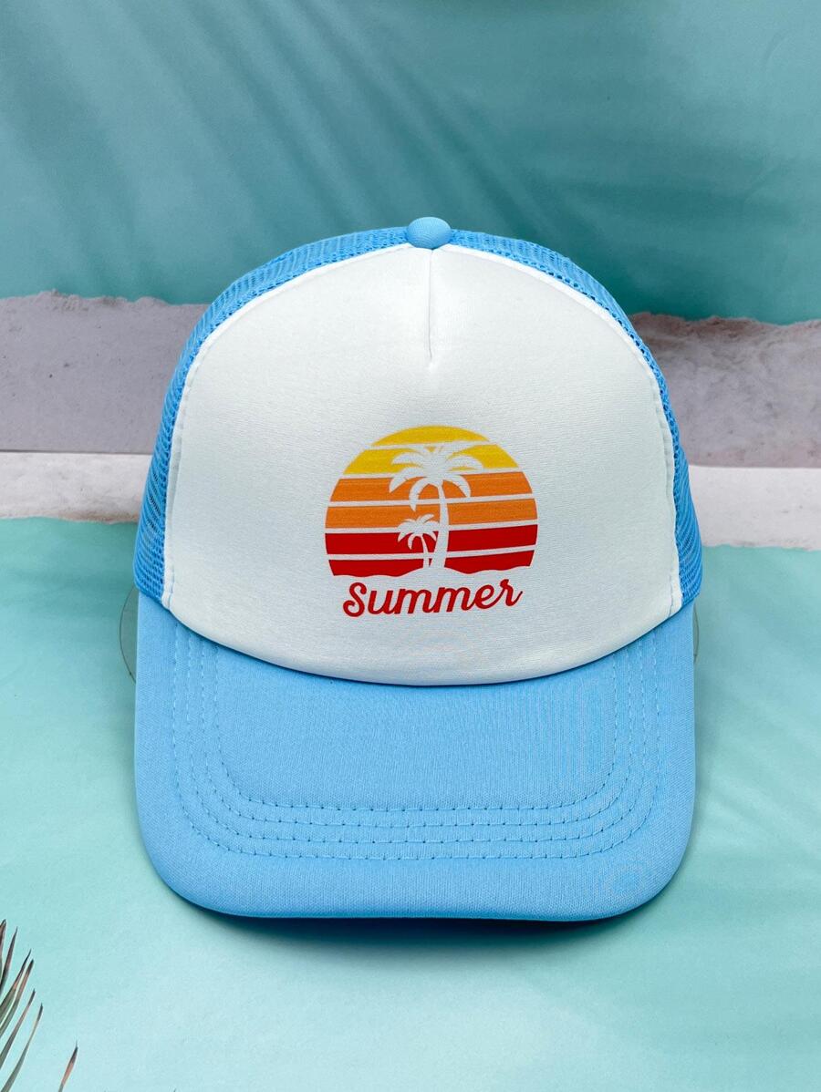 1 Cây Cọ Unisex & Chữ Đồ Họa Thời Trang Thoáng Khí Mũ Trucker Cho Mùa Hè - Xanh và trắng - Xem 1