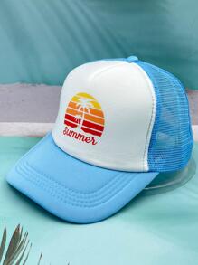 1 Cây Cọ Unisex & Chữ Đồ Họa Thời Trang Thoáng Khí Mũ Trucker Cho Mùa Hè - Xanh và trắng - Xem 2