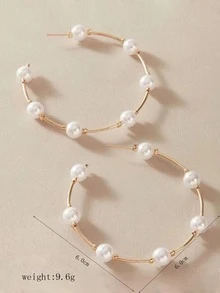 假珍珠裝飾圈狀耳環 - 玫瑰金 - 查看 4