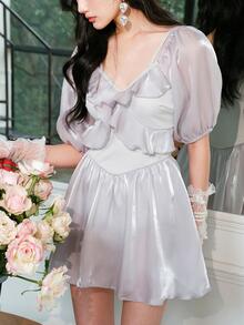 Bañador una pieza ribete con fruncido - Gris Claro - Ver 3