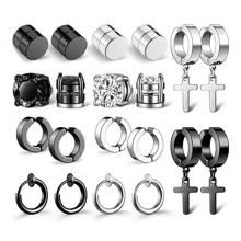 10 cặp/bộ Vòng bít tai trang trí chữ thập cho nam giới - 10 cặp khuyên tai giả - Xem 1
