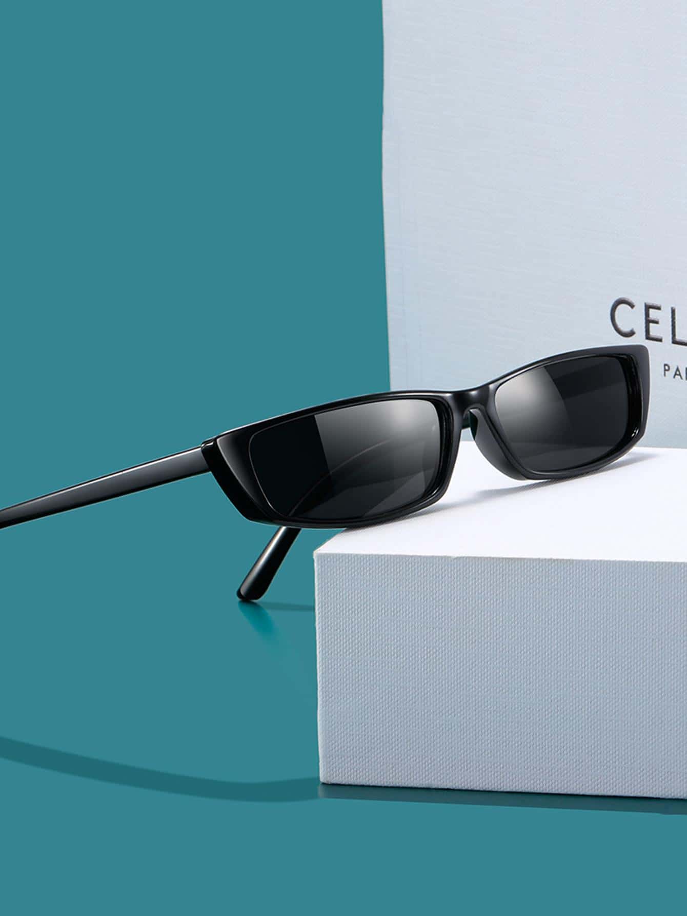 1pair Women Rectangle Frame Vintage Glasses For Daily Use Shades Beach