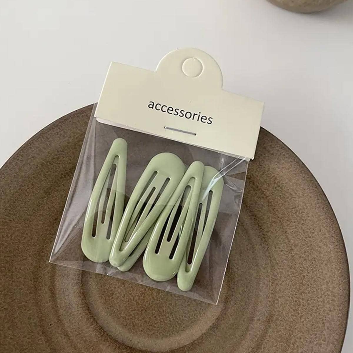 5入組女性素色時尚髮夾日常裝飾 - 綠色 - 查看 1