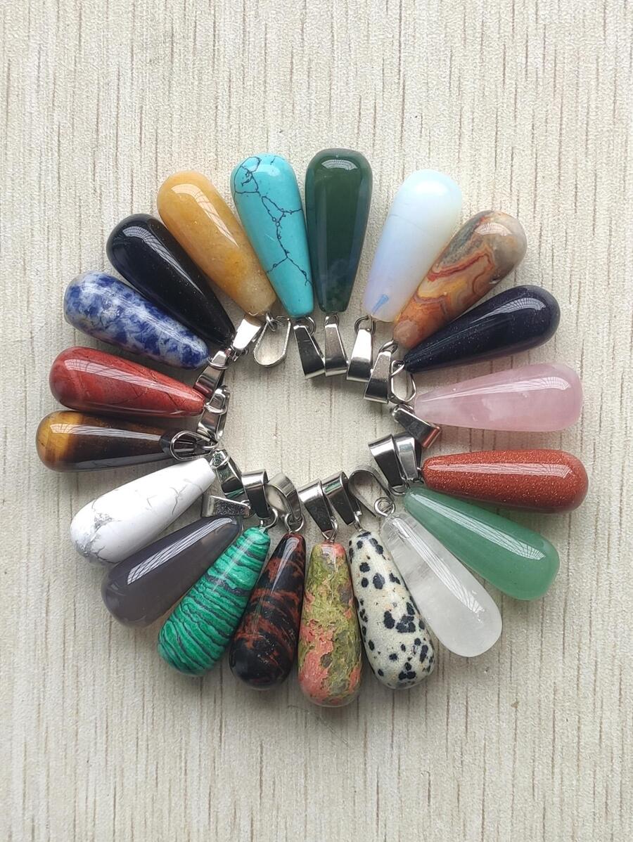 20入組混合天然和人造石長水滴吊墜,diy項鍊珠寶製作