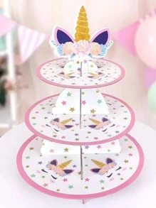 1 件 3 层独角兽蛋糕架，一次性餐具，适用于下午茶、婚礼、派对、生日活动蛋糕装饰 - 粉色 - 查看 7