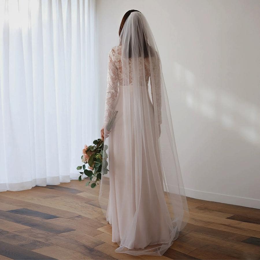 Single Long 2 Meters Plain Yarn Tail Band Hair Comb White Bridal Veil Fall Clothes For Women - White - View 1