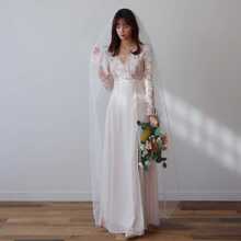 Single Long 2 Meters Plain Yarn Tail Band Hair Comb White Bridal Veil Fall Clothes For Women - White - View 2