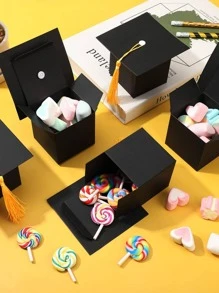 5pcs/set Paper Packaging Box, Creative Tassel Decor Graduation Hat Design Candy Packaging Box For Graduation Party