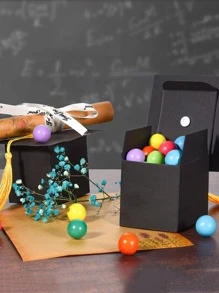 5pcs/set Paper Packaging Box, Creative Tassel Decor Graduation Hat Design Candy Packaging Box For Graduation Party