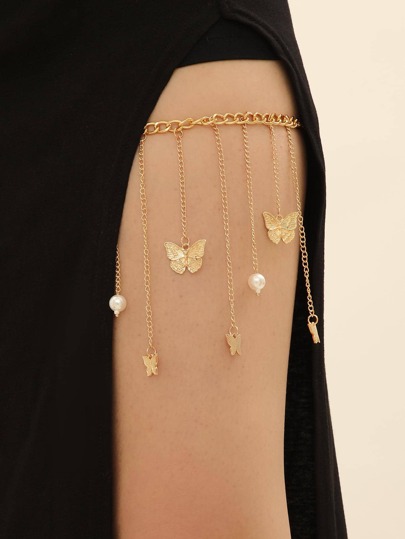 Butterfly & Faux Pearl Charm Thigh Chain