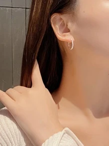 Aretes de aro de plata esterlina con detalles de brillo para días festivos - Plateado - Ver 6