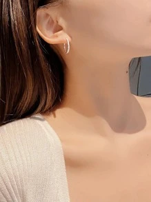 Aretes de aro de plata esterlina con detalles de brillo para días festivos - Plateado - Ver 7