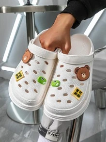 男士卡通裝飾鏤空通風時尚戶外乙烯-乙酸乙烯共聚物洞洞鞋 - 白色 - 查看 5
