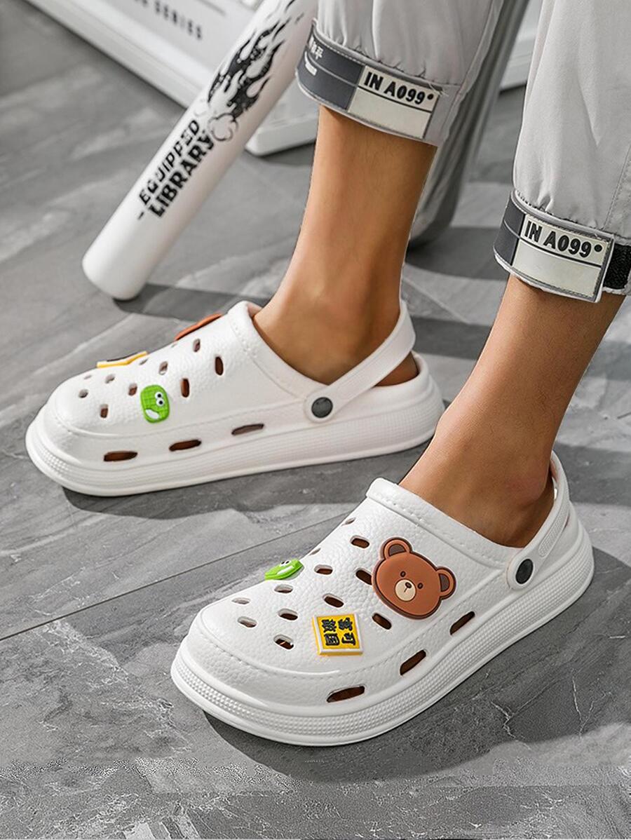 男士卡通裝飾鏤空通風時尚戶外乙烯-乙酸乙烯共聚物洞洞鞋 - 白色 - 查看 1