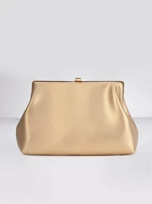 情人節禮物,大容量金屬扣簡約浪漫新款手持晚宴包新娘手拿包 - 金色 - 查看 3