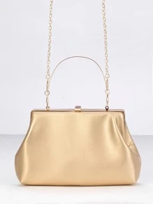 情人節禮物,大容量金屬扣簡約浪漫新款手持晚宴包新娘手拿包 - 金色 - 查看 1