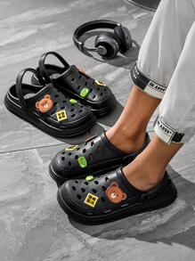 Trang trí phim hoạt hình nam Guốc rỗng có lỗ thông hơi, Guốc eva ngoài trời thời trang - màu đen - Xem 4