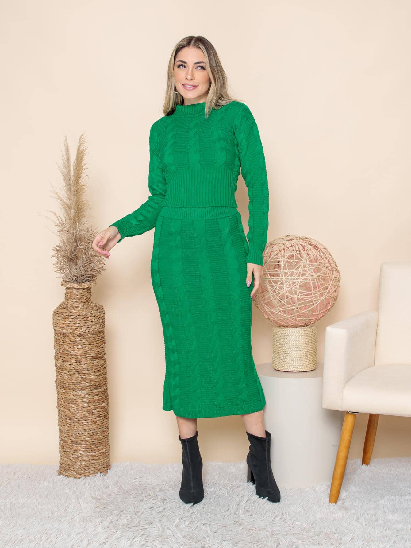 Women Sweater Co-ords - màu xanh lá - Xem 1