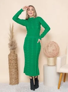 Women Sweater Co-ords - màu xanh lá - Xem 3