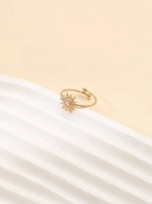 1件時尚14K鍍金多巴胺風格不鏽鋼太陽天然石裝飾開口戒指，適合女性日常配戴、禮物、防水飾品、優雅金戒指、女性飾品 - 彩色 - 查看 3