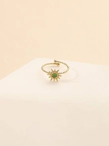 1入組14K鍍金不銹鋼多巴胺主題太陽形狀戒指帶天然石頭裝飾用品,完美適用於女士日常穿著,禮品 - 彩色 - 查看 4