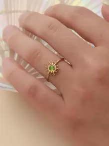 1入組14K鍍金不銹鋼多巴胺主題太陽形狀戒指帶天然石頭裝飾用品,完美適用於女士日常穿著,禮品 - 彩色 - 查看 6