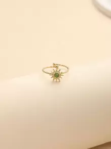 1入組14K鍍金不銹鋼多巴胺主題太陽形狀戒指帶天然石頭裝飾用品,完美適用於女士日常穿著,禮品 - 彩色 - 查看 2