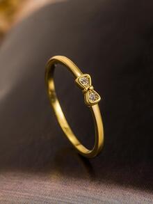 蝴蝶結裝飾純銀圓環 - 金色 - 查看 3