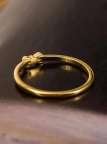 蝴蝶結裝飾純銀圓環 - 金色 - 查看 5