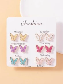6pairs/set Butterfly Stud Earrings - Multicolor - View 6