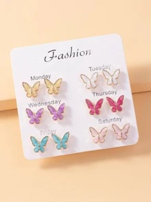 6pairs/set Butterfly Stud Earrings - Multicolor - View 2