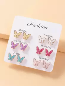 6pairs/set Butterfly Stud Earrings - Multicolor - View 1