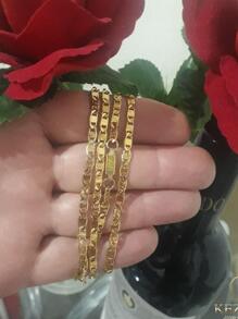 Corrente Aço Masculino E Feminino Com Folheamento Dourado Aço49 - Dourado - Visão 2