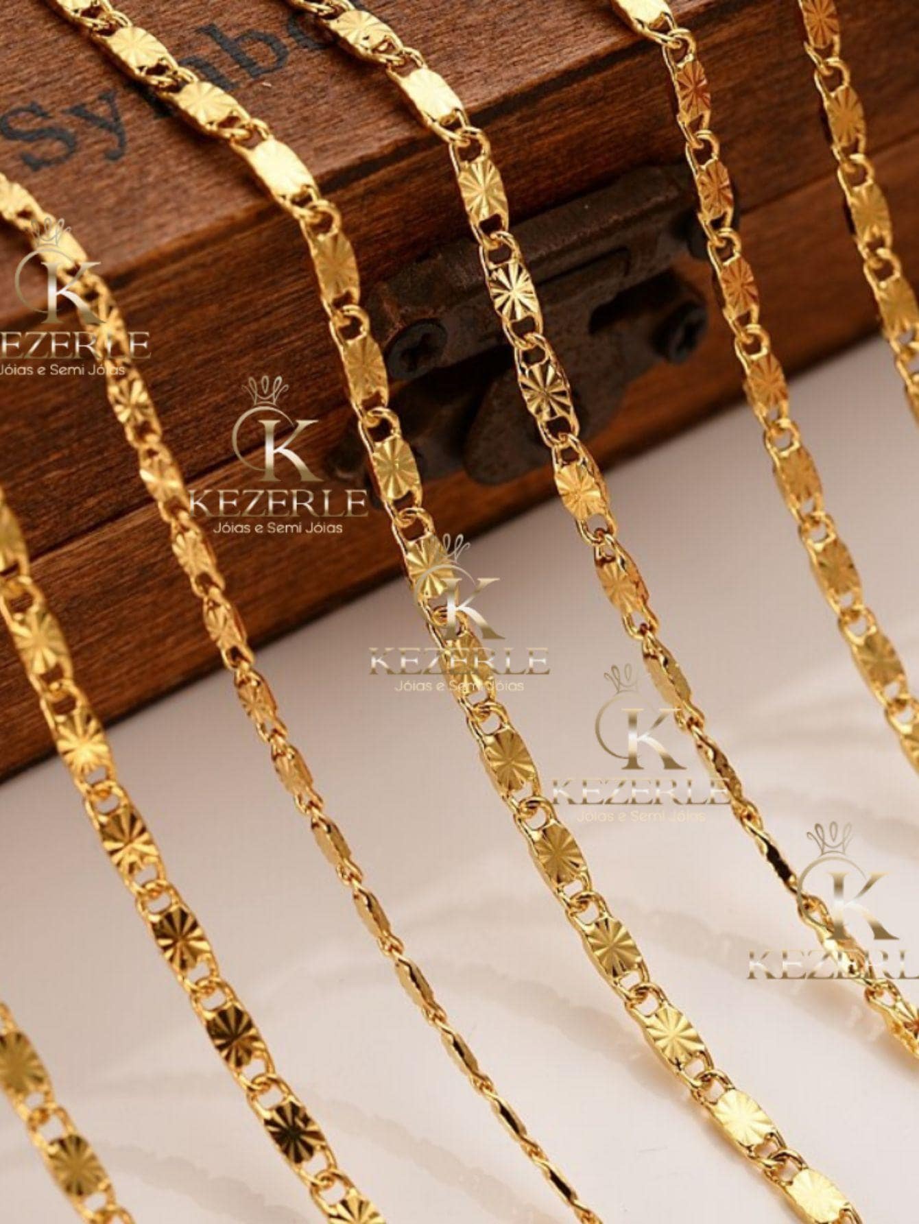 Corrente Aço Masculino E Feminino Com Folheamento Dourado Aço49 - Dourado - Visão 1