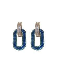 1 Pieza Pendiente Ovalado De Lujo Y Romántico Con Incrustaciones De Diamantes De Imitación Azul Rhine Para Mujeres, Regalo Para Fiestas/compromisos - azul real - Ver 5