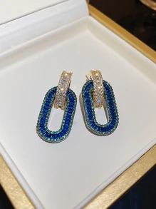 1 Pieza Pendiente Ovalado De Lujo Y Romántico Con Incrustaciones De Diamantes De Imitación Azul Rhine Para Mujeres, Regalo Para Fiestas/compromisos - azul real - Ver 3