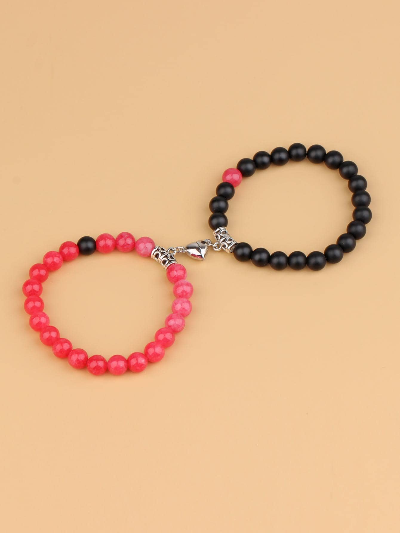 2 cái/bộ Cặp Đôi Trang Trí Trái Tim Từ Tính Vòng Tay Đính Hạt - Nhiều màu - Xem 1
