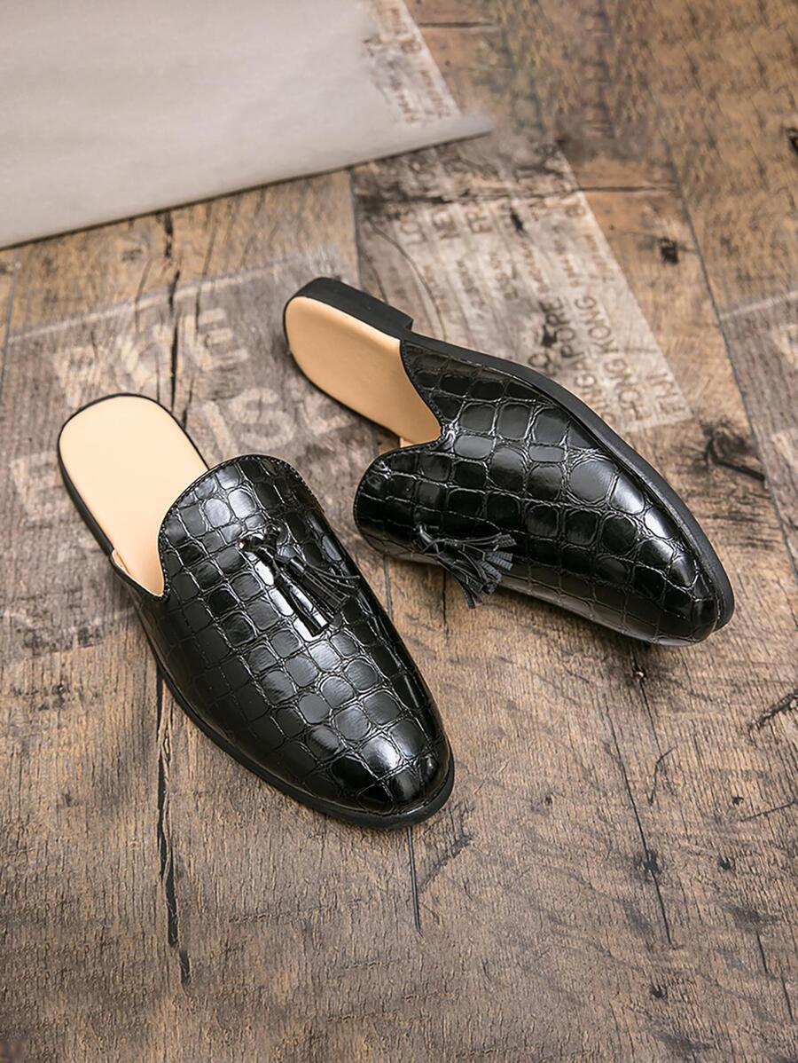 Nam Cá Sấu Dập Nổi Tua Rua Trang Trí Giày Lười, Giày Lười Lái Xe Giải Trí - màu đen - Xem 1